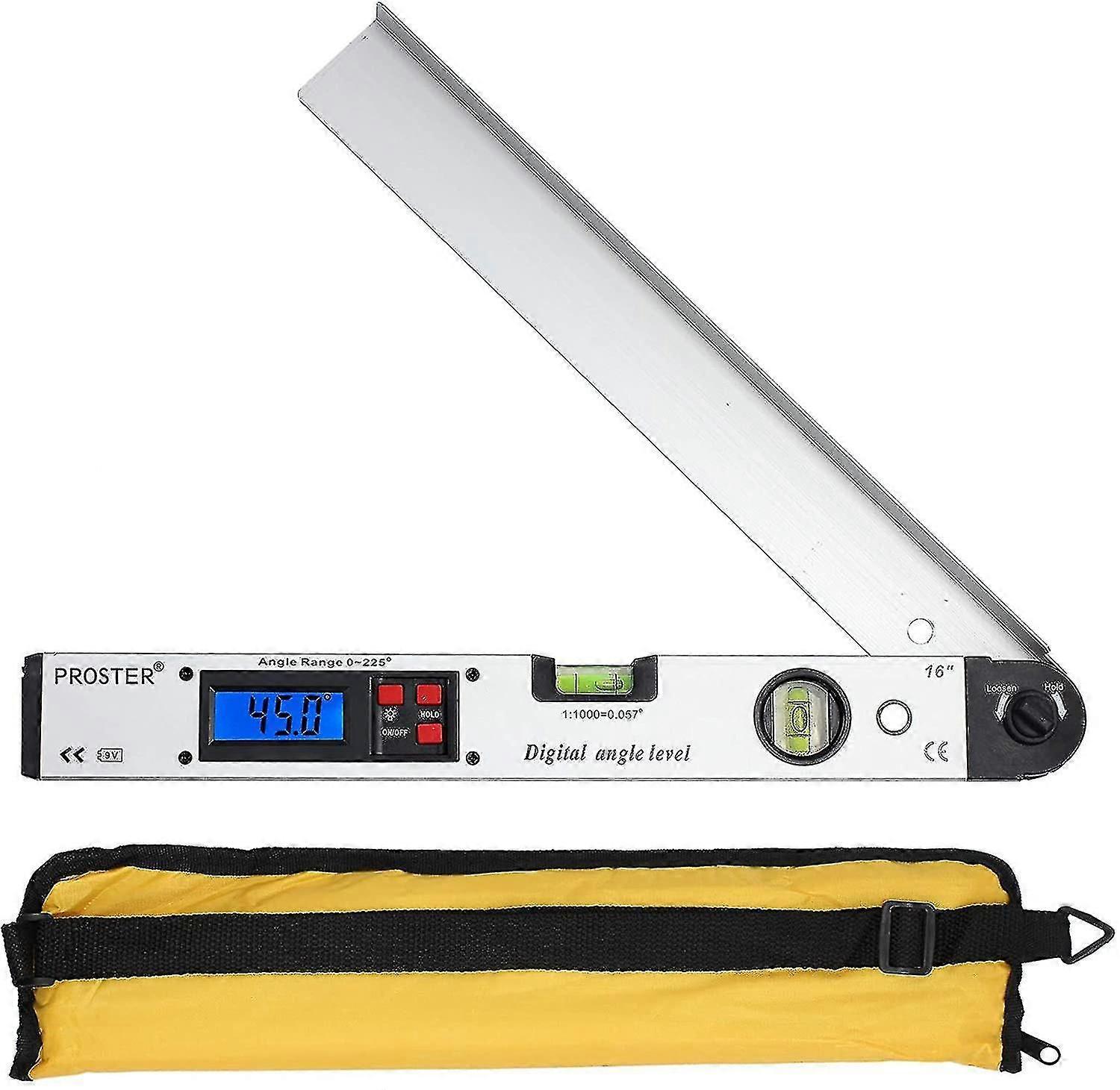 0-225 goniometro digitale 400mm / 16inch digitale orizzontale righello Lcd retroilluminato livelli di spirito per l'ingegneria del tetto fai-da-te