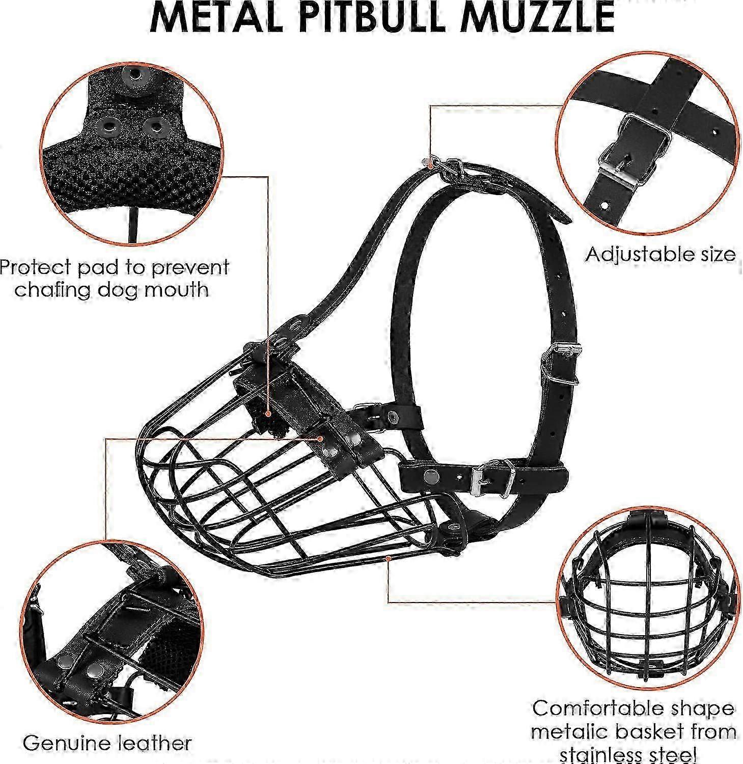 ピットブル・アムスタッフとスタッフォードシャー・テリア用の通気性のある金属製マズルで、大型犬との互換性があります