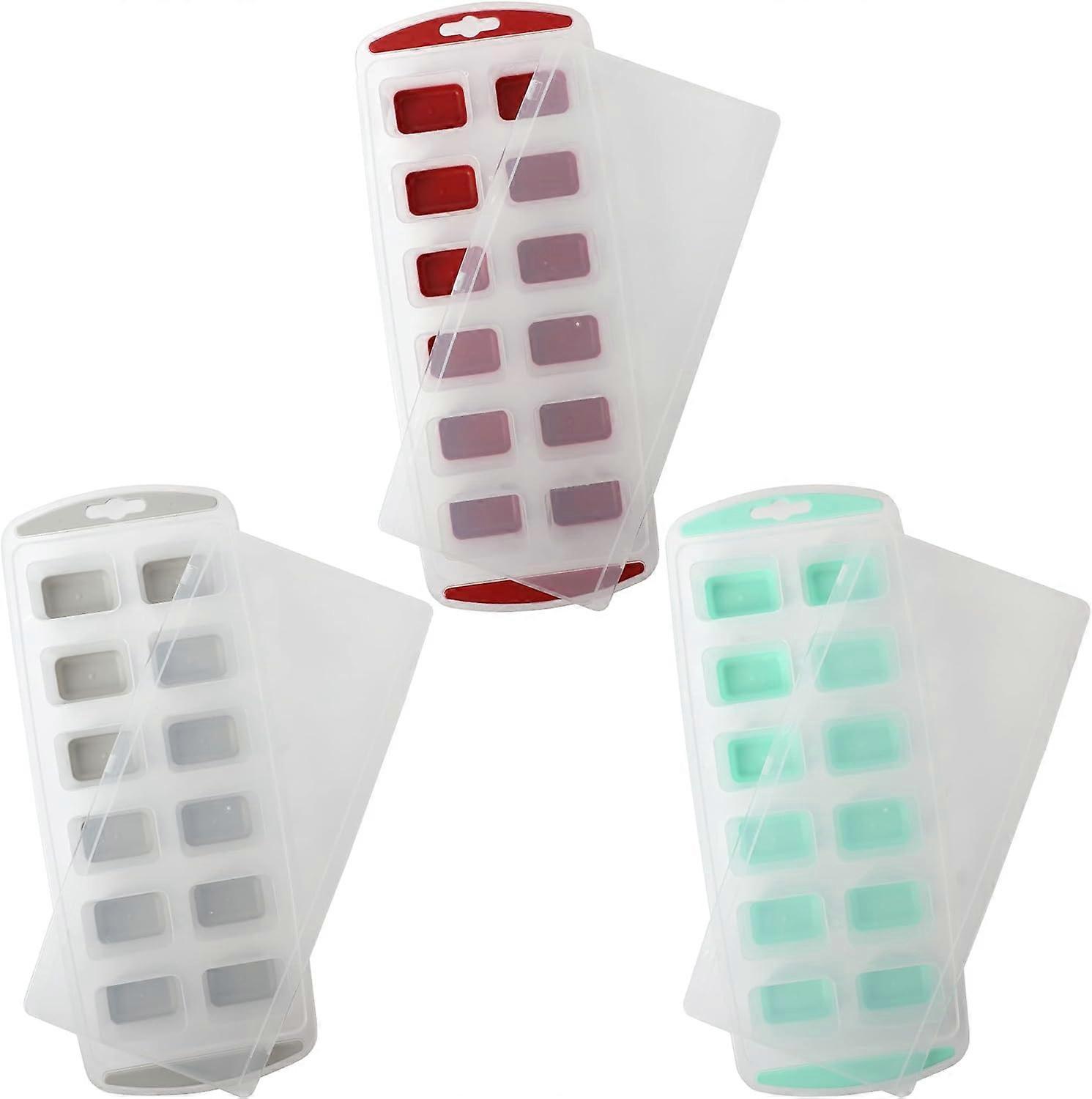 Lily's Home Silicone Ice Cube Trays with Lids, 3-Pack, Quick Freeze, Easy Release, Durable & Stackable, compatible with freezer (Square Cubes)