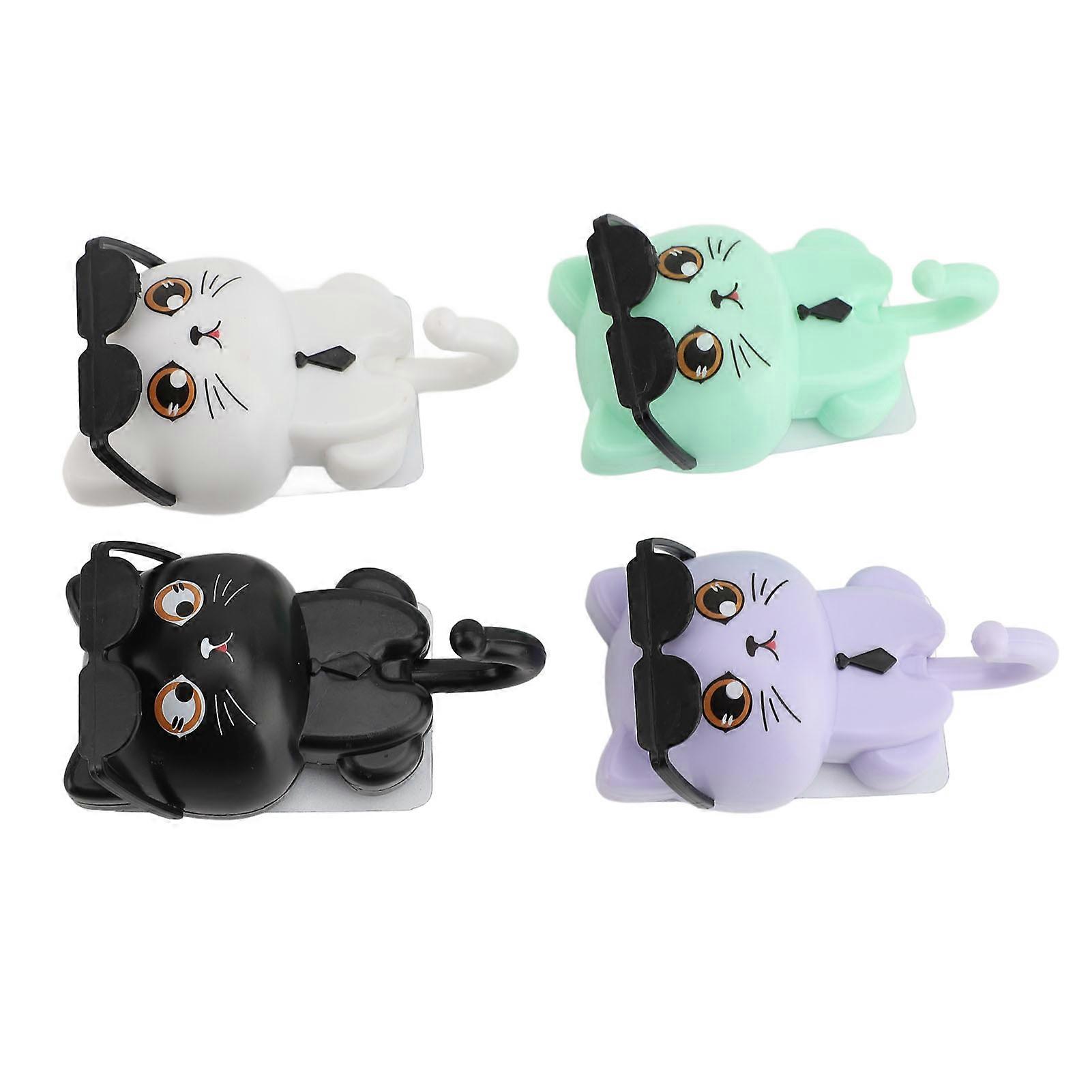4Pcs Cat Hooks Plastic Adhesive Cute Sunglasses Kitten Key Holder Wall Hook for Hat Jacket 