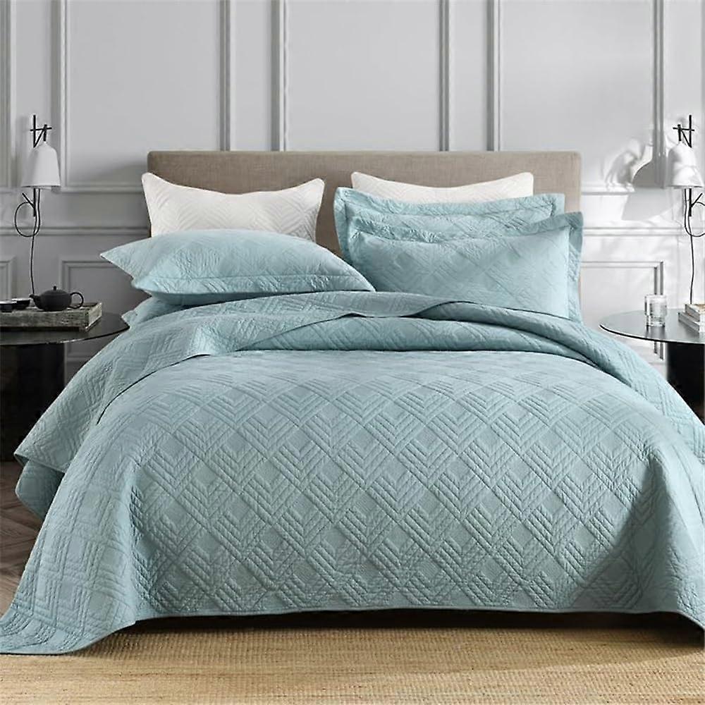Quilted Bedspread Cotton Checkered Bedding Set 3Piece With 2 Pillow Shams 250x270 cm Machine Washable Variant B