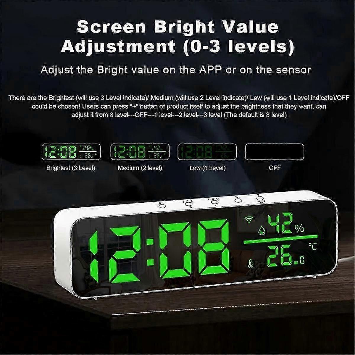 Tuya Wifi Temperature and Humidity Alarm Clock Multi-Function LED Digital Clock for Living Room, Fa
