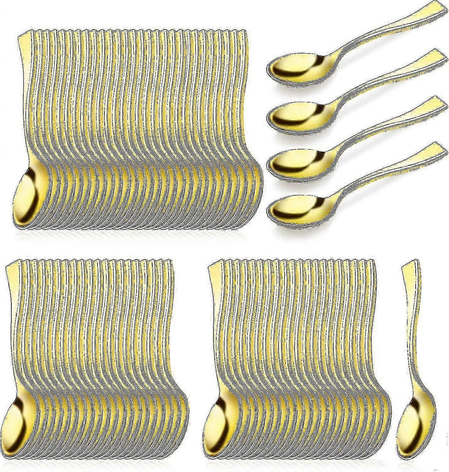 80 قطعة ملاعق بلاستيكية صغيرة من الذهب يمكن التخلص منها ، ملاعق تذوق بلاستيكية ذهبية لهدية الحفلة