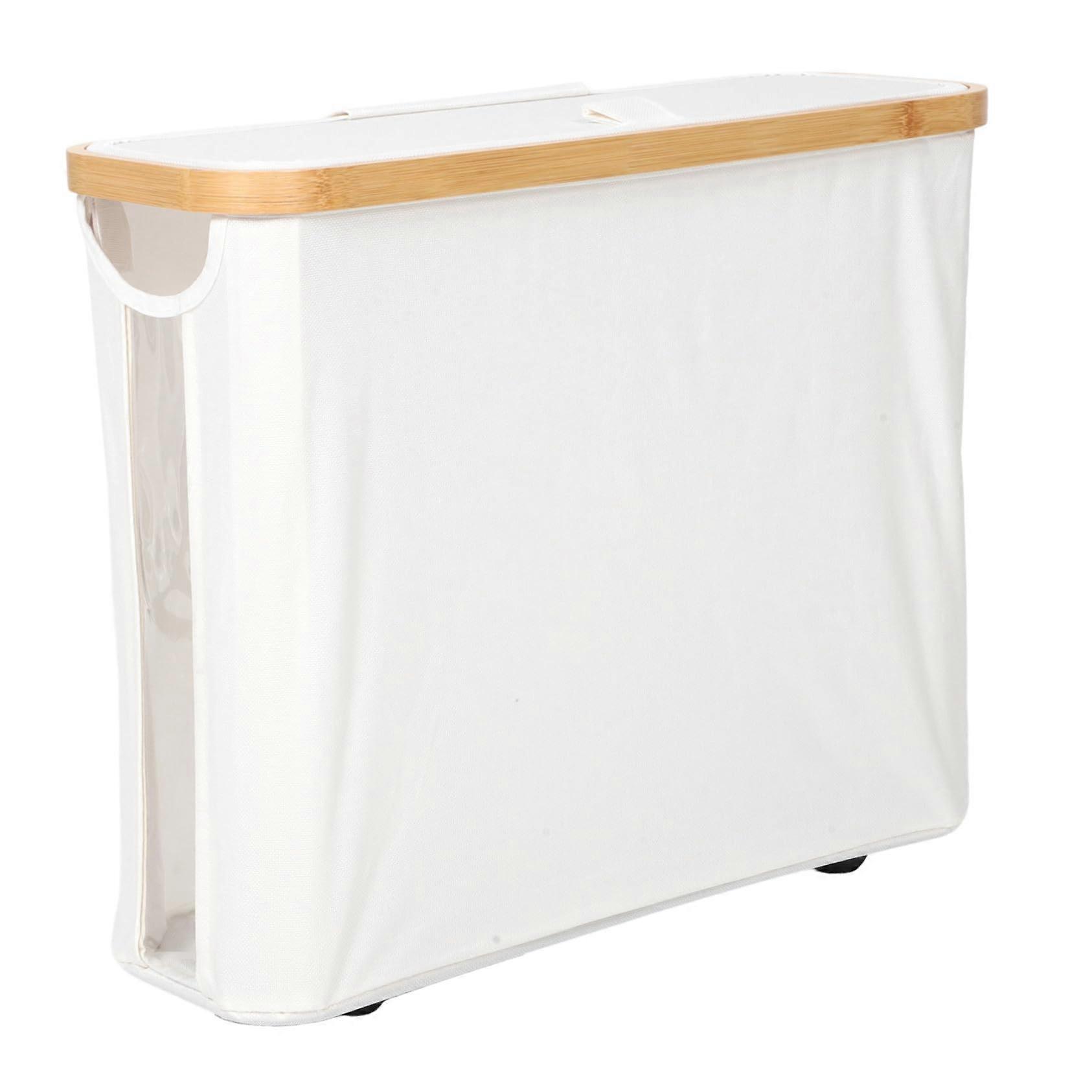 Beige Fabric Toilet Paper Storage Basket with Lid,  Capacity, Transparent Organizer, Dustproof Storage