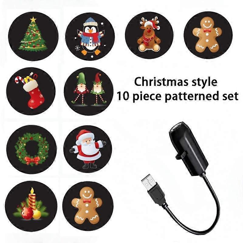 Halloween LED Projection Lights, USB Powered 360 ° Rotatable Christmas Decorative Light , 1Light+10/6PCS Projection Pictures, Suitable for B