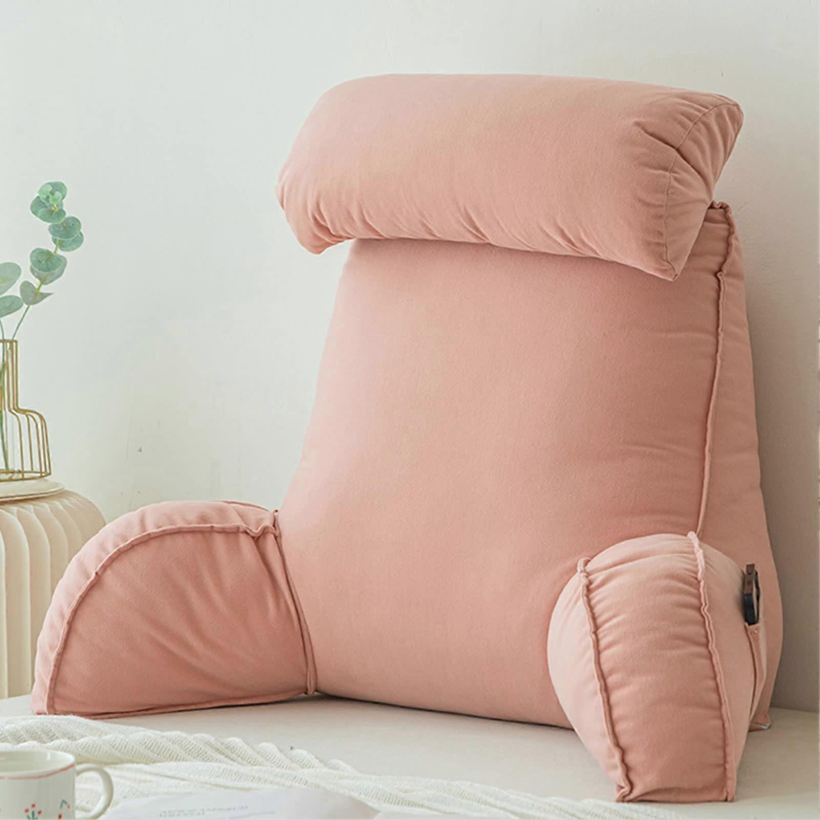 Reading Pillow with Arm Support for Bed and Sofa, Lumbar Back Cushion for Reading, TV, Gaming, Powder 75×40×50cm with Round Pillow