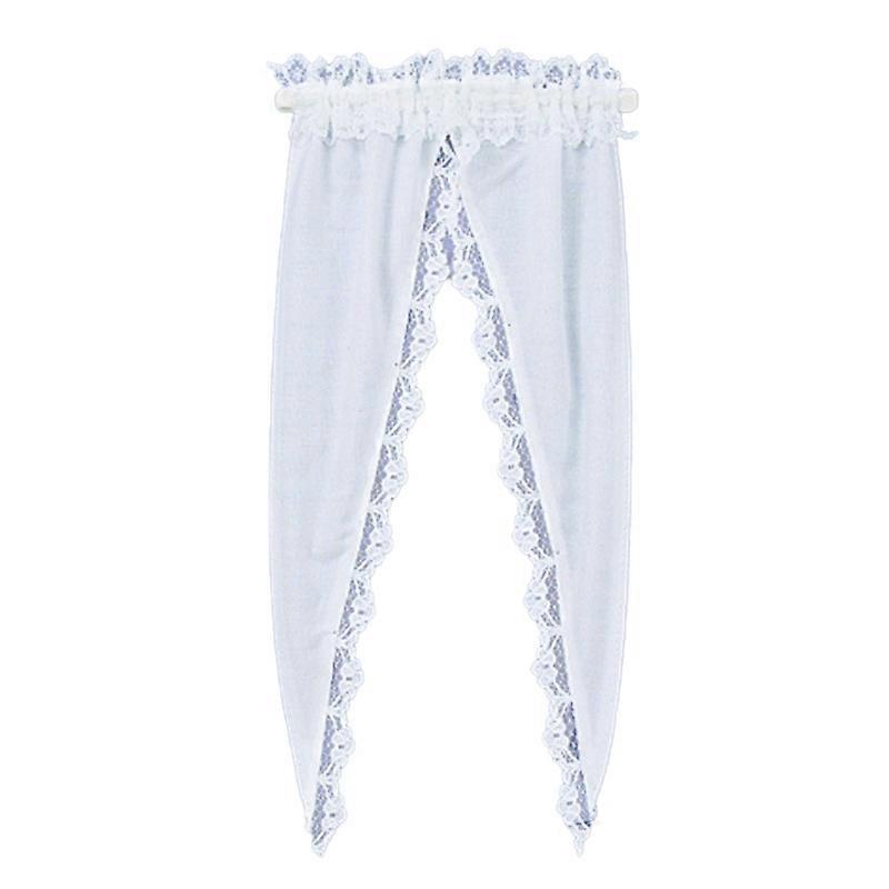 Dolls House White Tiffany Ruffle Curtains On Rail Miniature Window Accessory