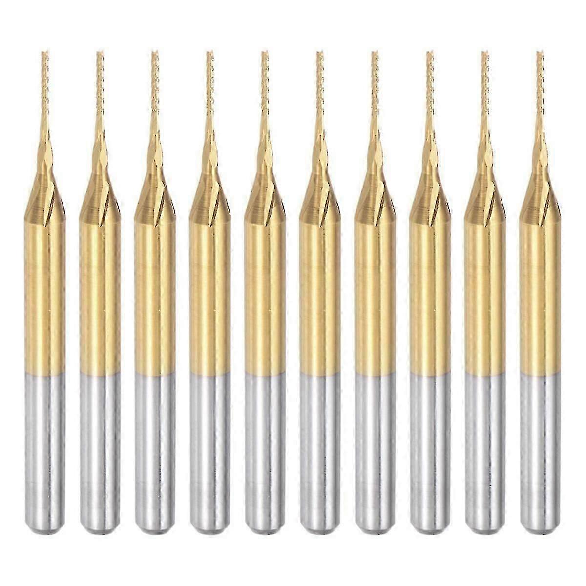 10PCS Titanium Coat Carbide End Mill gravação fresadora CNC Router Bits para máquina PCB, 1/8 polegadas Shank 0.6Mm