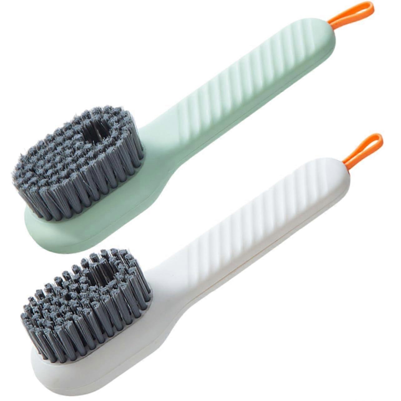 2 Pack Shoe Brush with Builtin Soap Dispenser Long Handle Scrubber for Easy Cleaning Adults