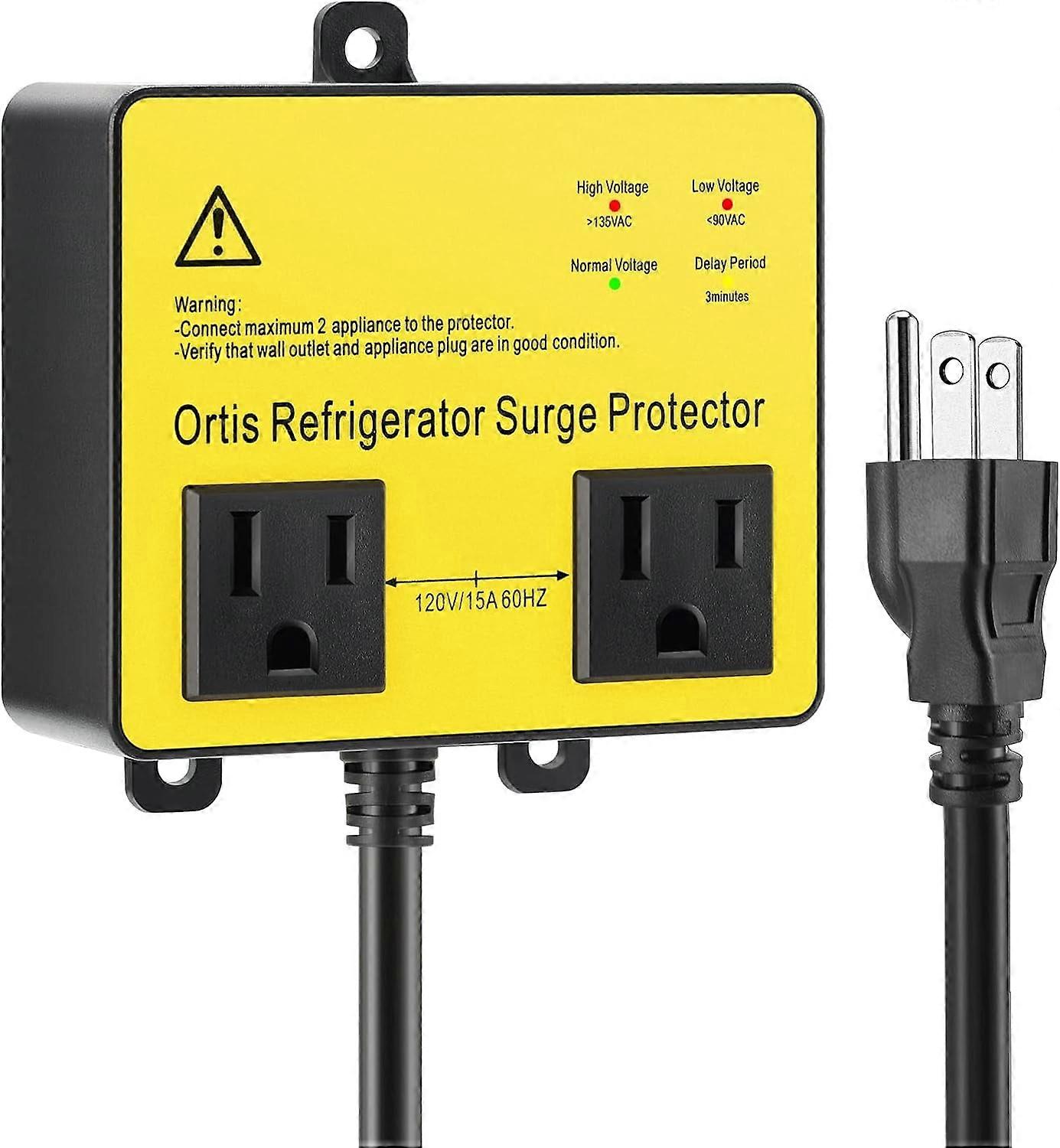Refrigerator Surge Protector, Double Outlet Voltage Protector for Home Appliances with Time Delay, Protects