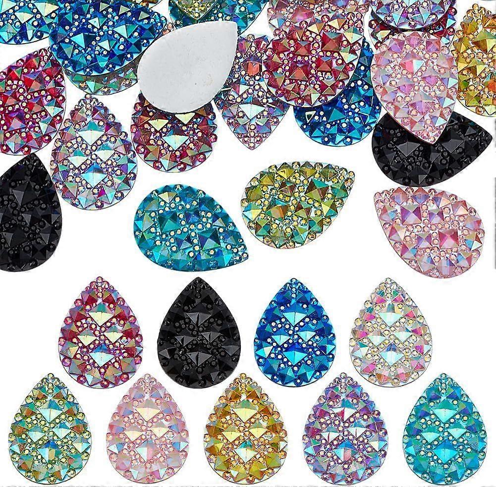 36 Pcs 9 Colors Teardrop Resin Flatback Cabochons 1x0.7inch Colorful Teardrop Gems Mixed Natural Teardrop Stone Cabochons Flatback Druzy Gems for Earr