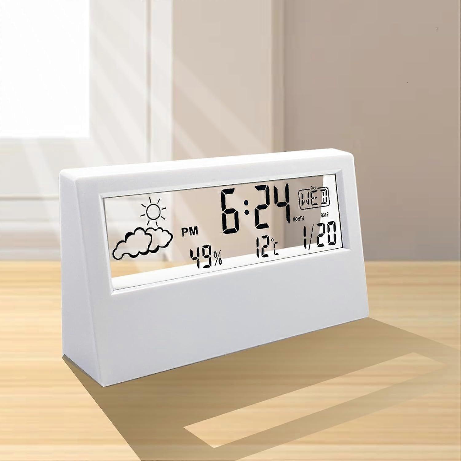 Desk Clock, Digital Alarm Clock, Transparent Modern Design, Temperature, Humidity, Snooze, Aesthetic