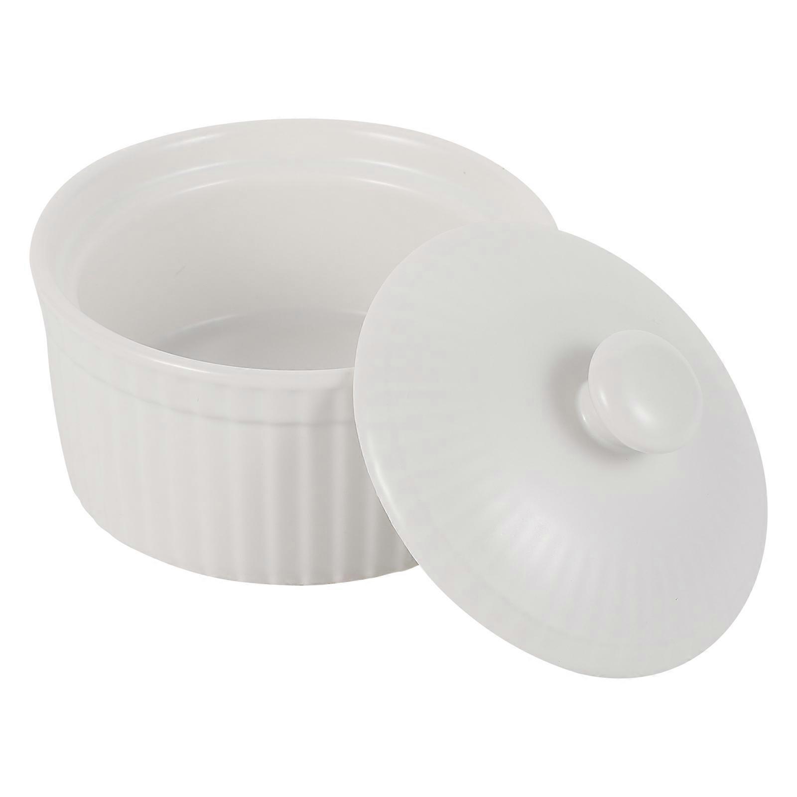 Ramekins Souffle Dishes Ceramic Baking Bowl For Dining Table White Round With Lid Design 1Pc