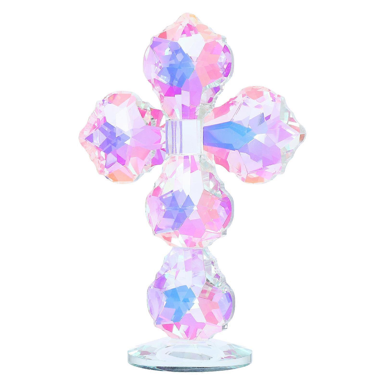 Crystal Crucifix Tabletop Decor for Prayer Use Multi Color Statue