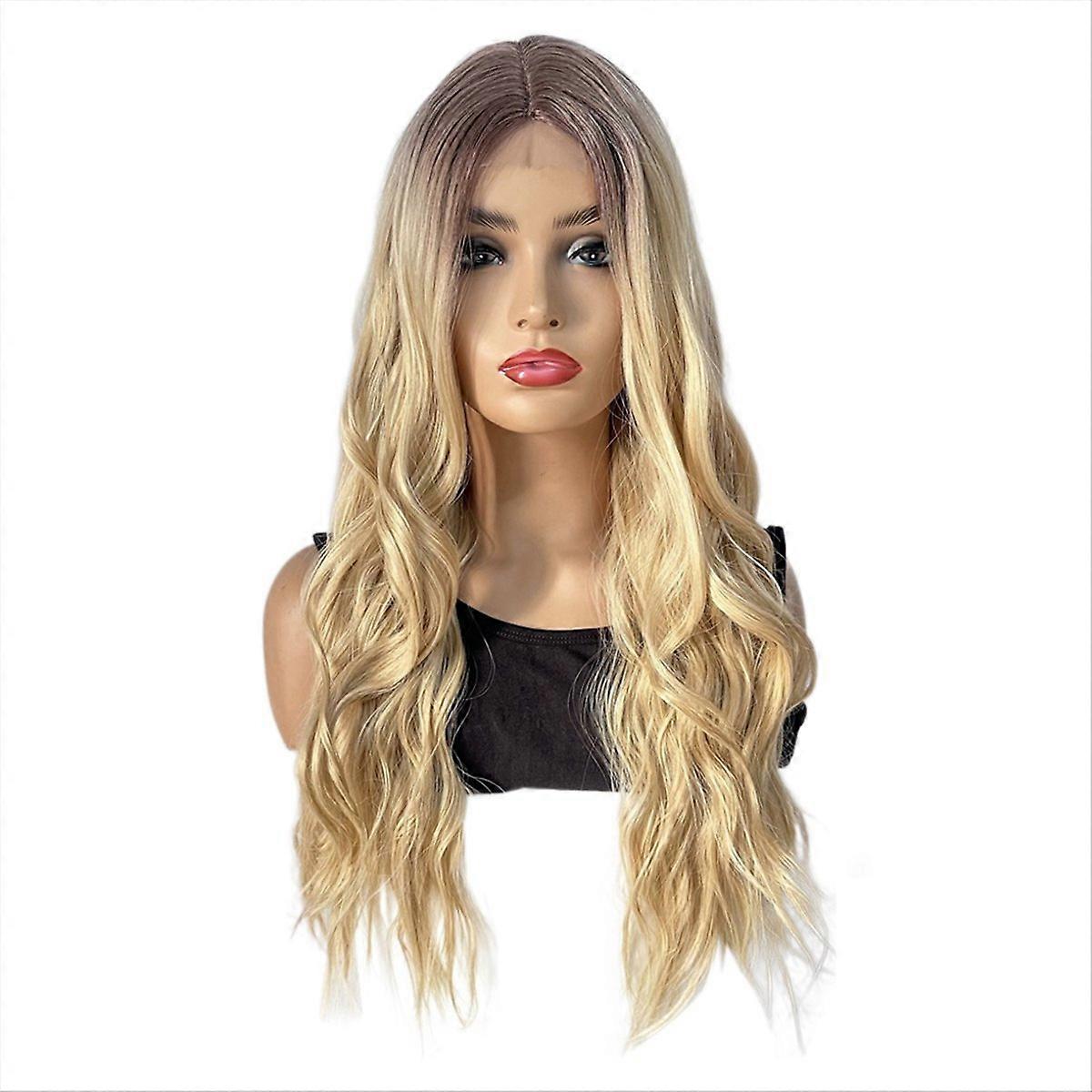 WIND FLYING Wigs Forehead Lace Net Red Long Wig Blonde Chemical Fiber Wig Full Head Set Female Long Hair Wigs