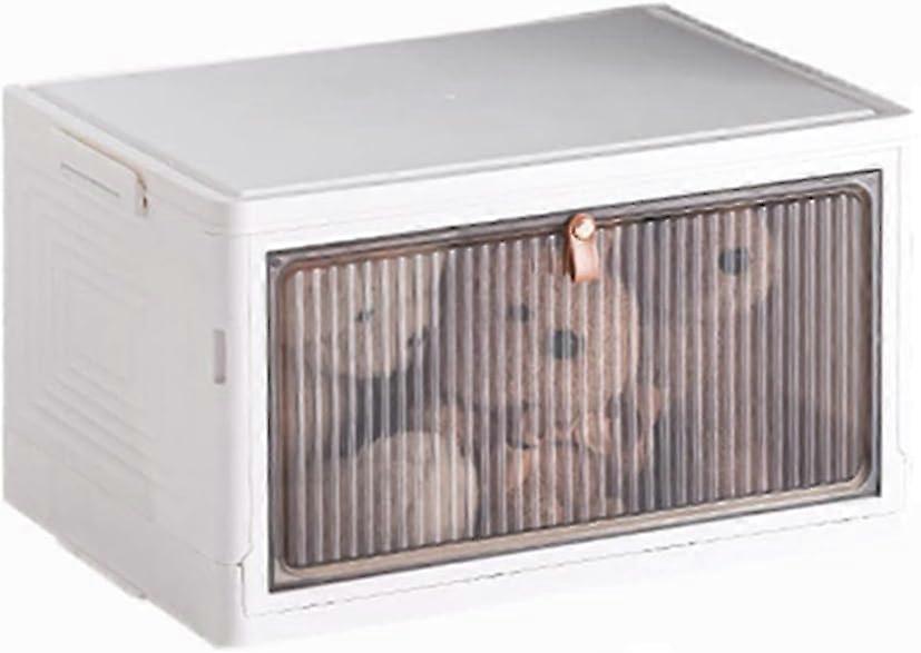 Plastic Storage Bins with Magnetic Door Lock, Stackable Foldable Storage Boxes with Wheels and Lids