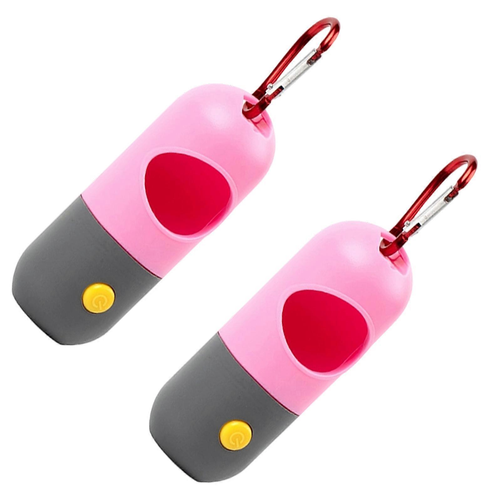 Portable Dog Waste Bag Holde for Leashes Backpacks or Belt Attachment Quickly Change and LED Light for Convenience  Pink