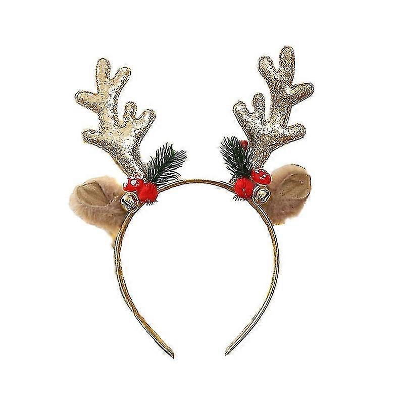 Soft Fabric Reindeer Horns Headband with Bell for Xmas Festivities