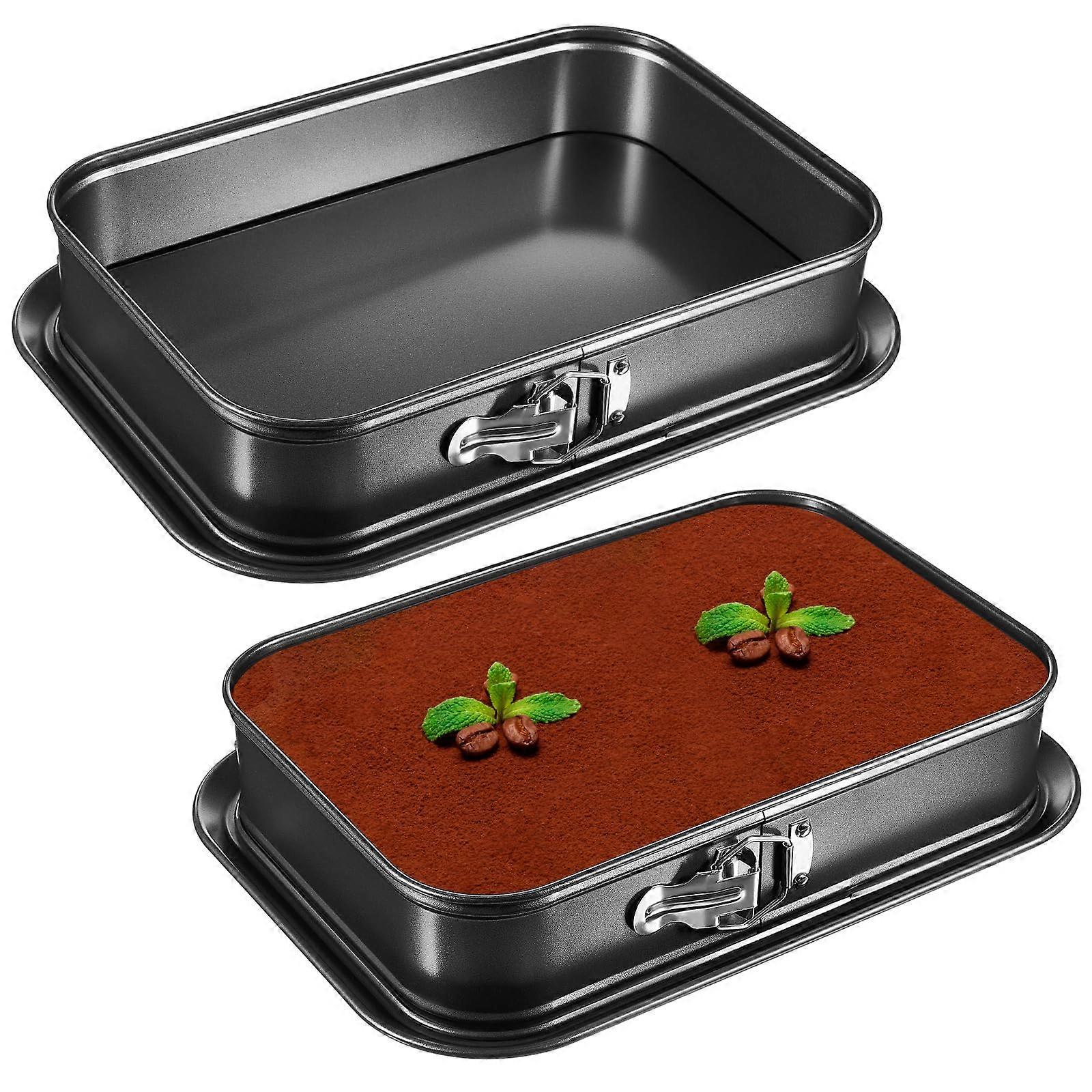 2 Pcs Springform Pan Set Nonstick Rectangle and Square Cake Pans with Removable Bottom for Baking