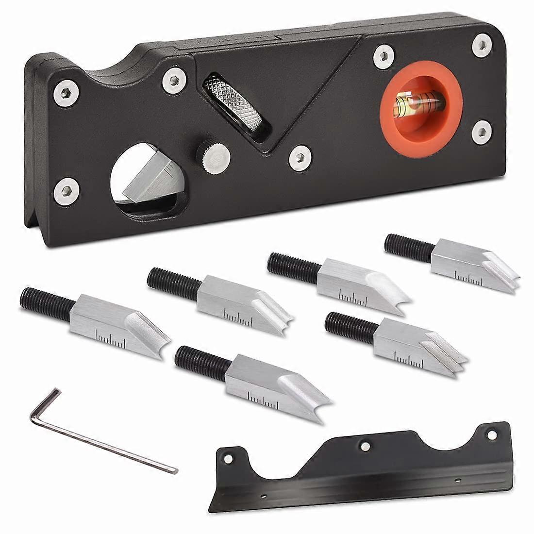 Chamfer Plane with Auxiliary Locator, Woodworking Edge Plane for Fast Trimming, 7 Cutters, Black Purple