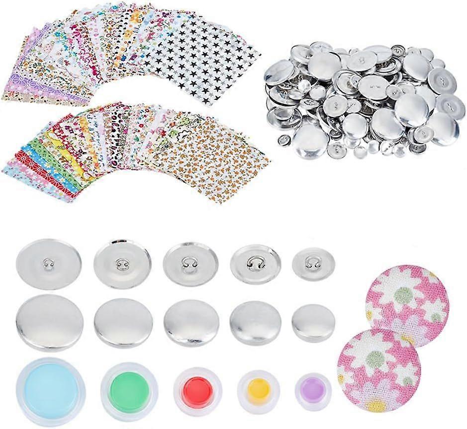 100Pcs/5 Sizes Cover Button Kits with 5Pcs Tools and 50Pcs Cotton Fabric Covers Fabric for Make Your Own Craft DIY Lovers