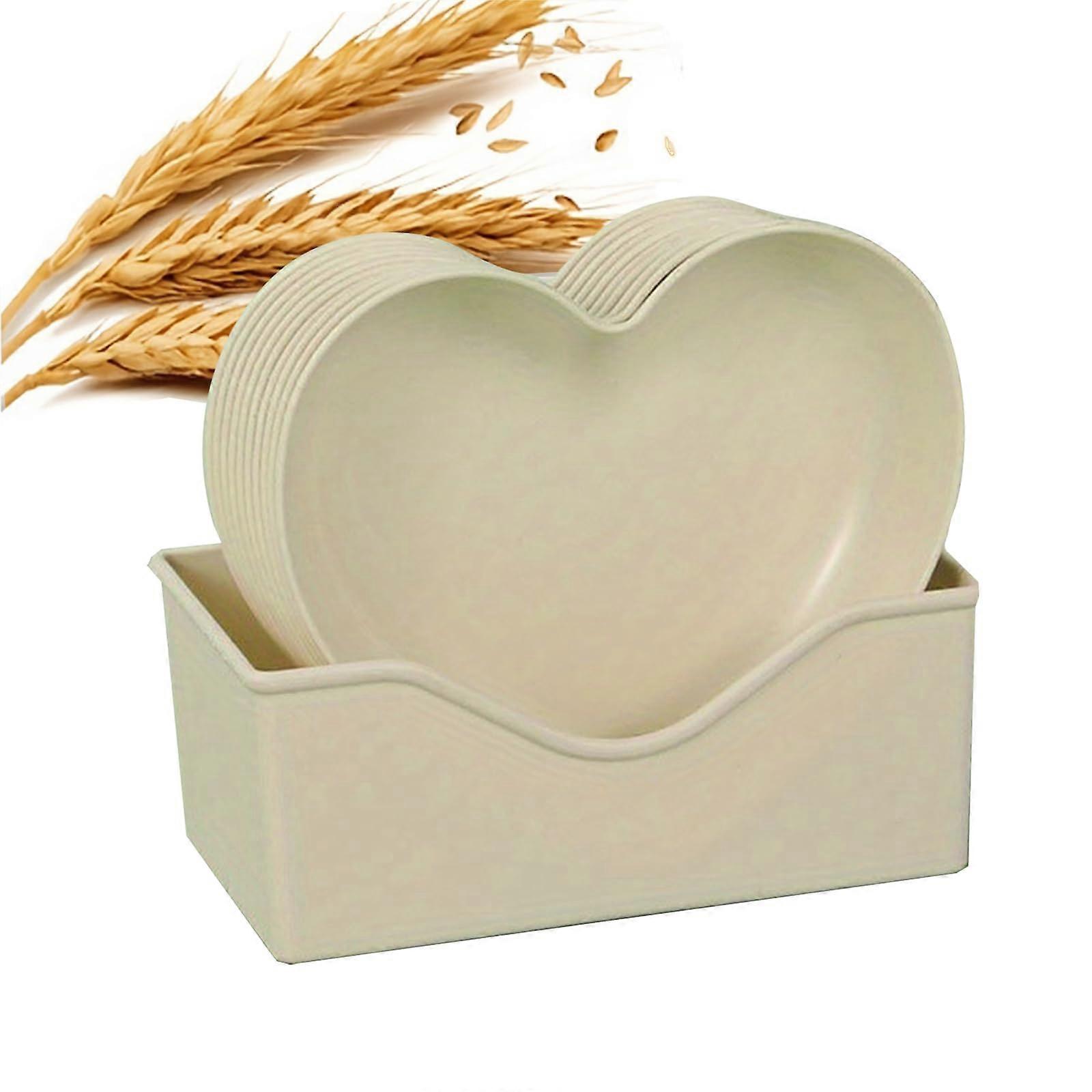 10 Pack Wheat Straw HeartShaped Dinner Plates 5.9 Inch Unbreakable Stackable Beige Set