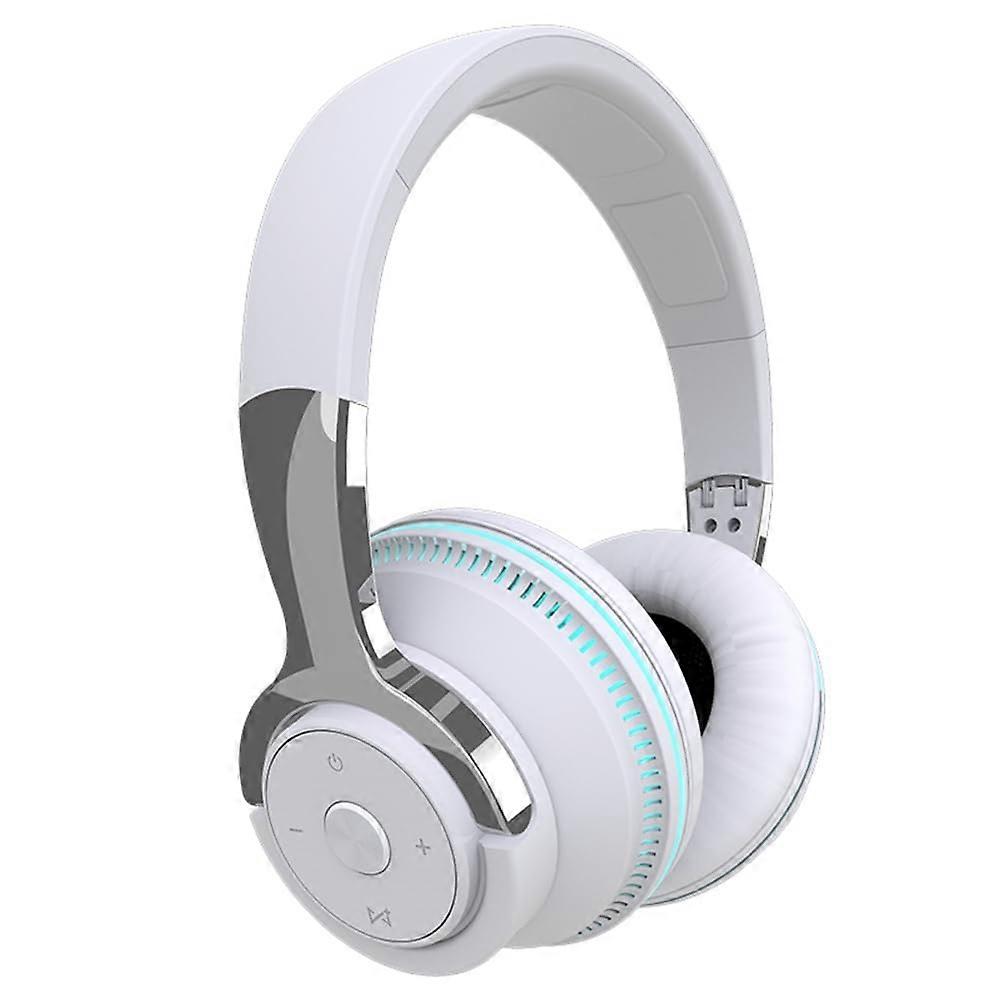 Wireless Bluetooth Headphones with Noise Reduction, Heavy Bass, LED Light, Compatible with Phones and PC Gaming - White Ref:2725