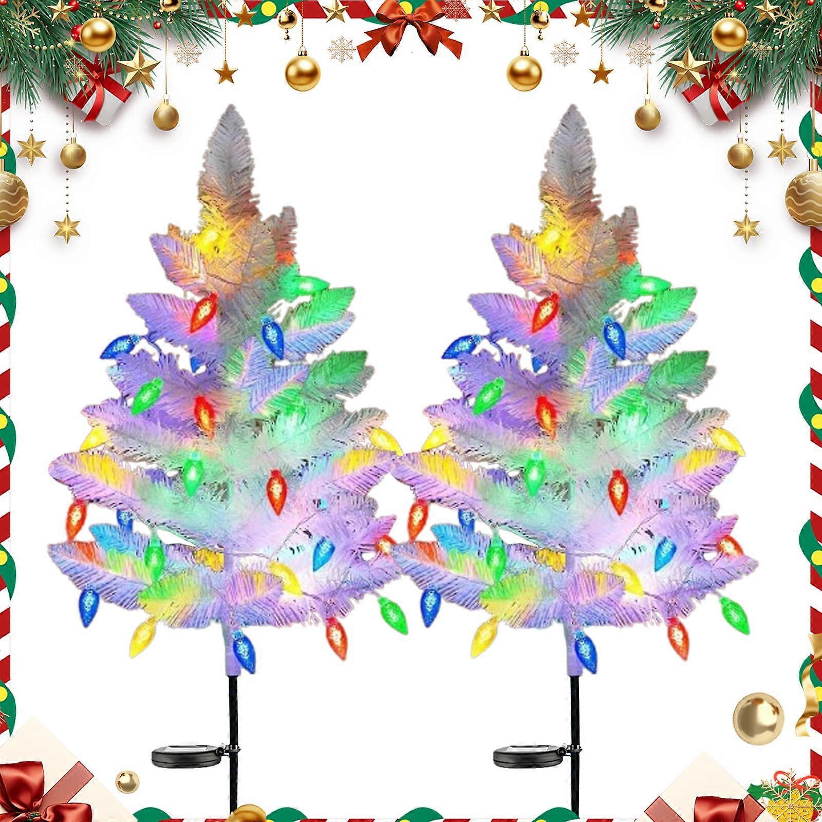 Solar Christmas Lights Outdoor Decorations, Waterproof Dual Mode Mini Tree Pathway Lights 2Pcs