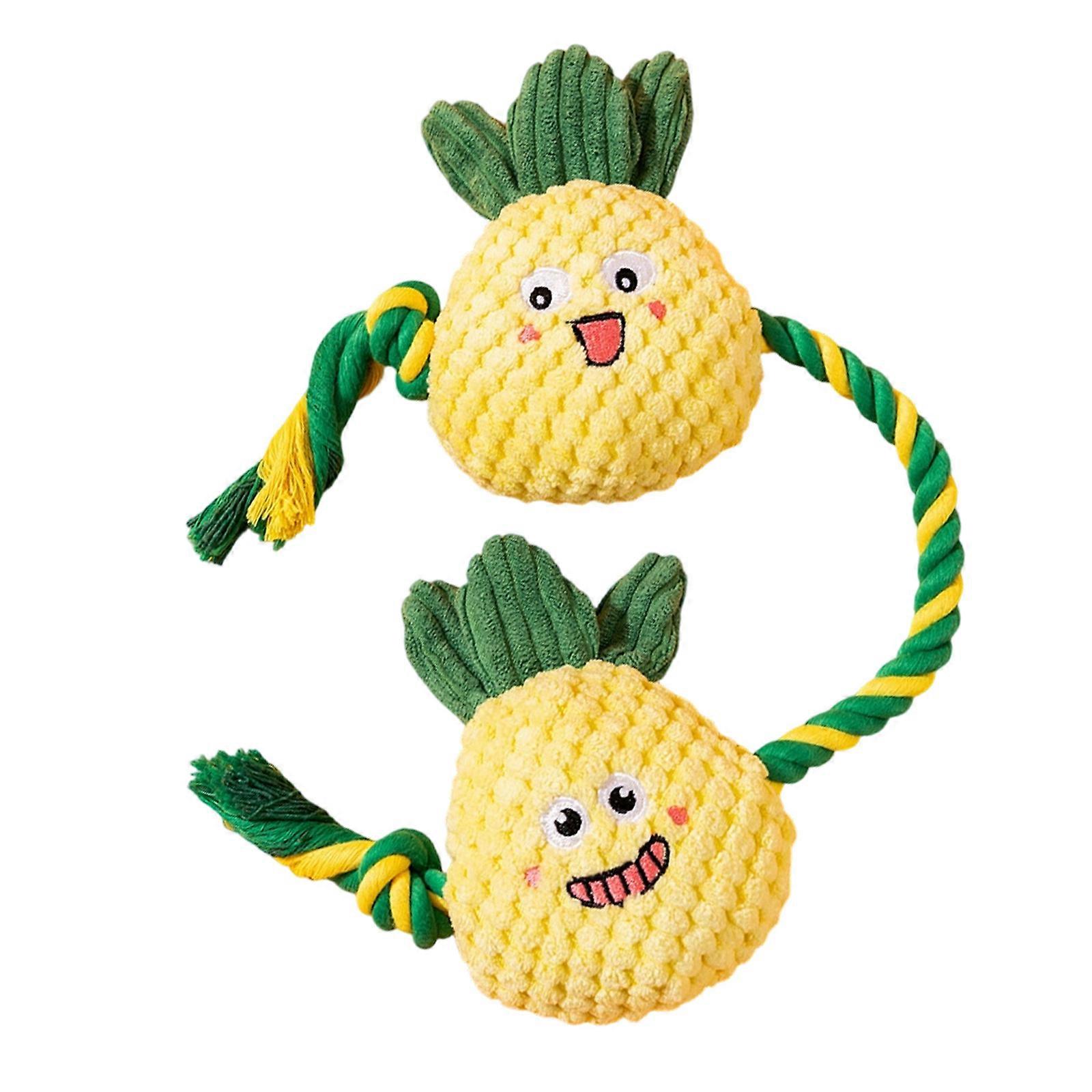 Interactive Squeaky Plush Dog Rope Toy for Tug Play Fruit Design Safe Squeaky Cotton Rope for Pet Bonding Entertainment Multicolor