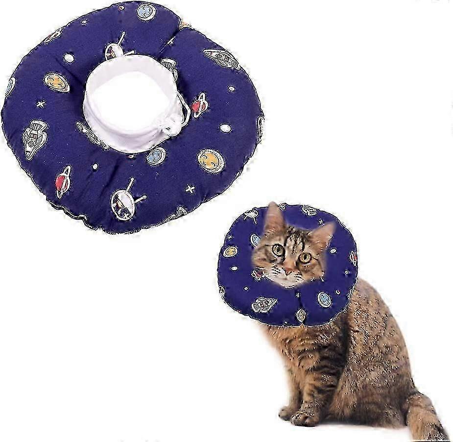 Pet Soft Waterproof Protective Collar Kitten Neck Protector (XS, spaceship)