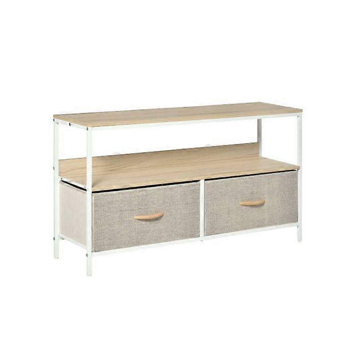 HOMCOM TV Stand Cabinet with 2 Foldable Drawers - Maple Colour