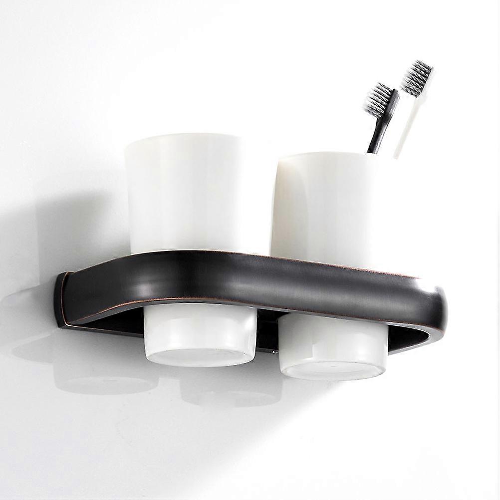 Copper Wall Mounted Double Cup Holder Toothbrush Cup Holder Black