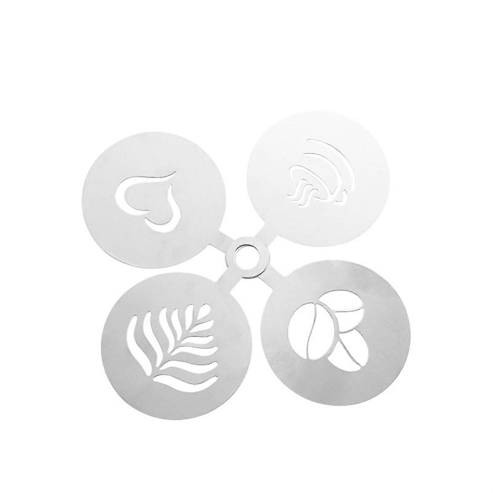 Coffee Stencils Set 4Pcs White Reusable Latte Art Templates for Cake Decorating with Multiple Designs