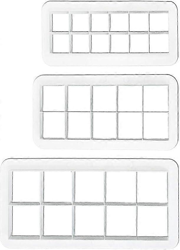 3Pcs Stainless Steel Square Cookie Cutter Set MultiSize Grid Pattern Baking Molds Tools