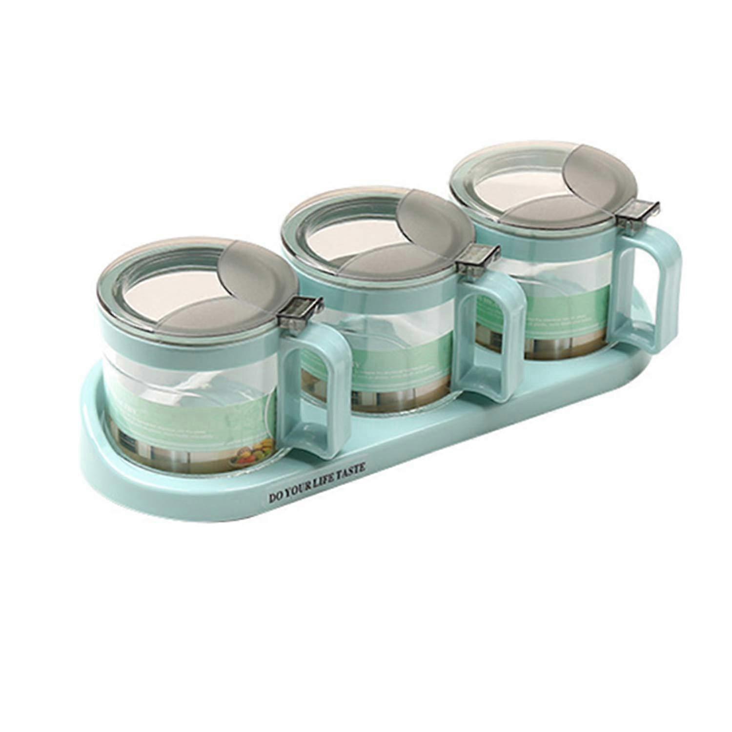 Condiment Container Set 3 Piece Glass Jars with Spoons for Kitchen Spice Storage 320ml Each