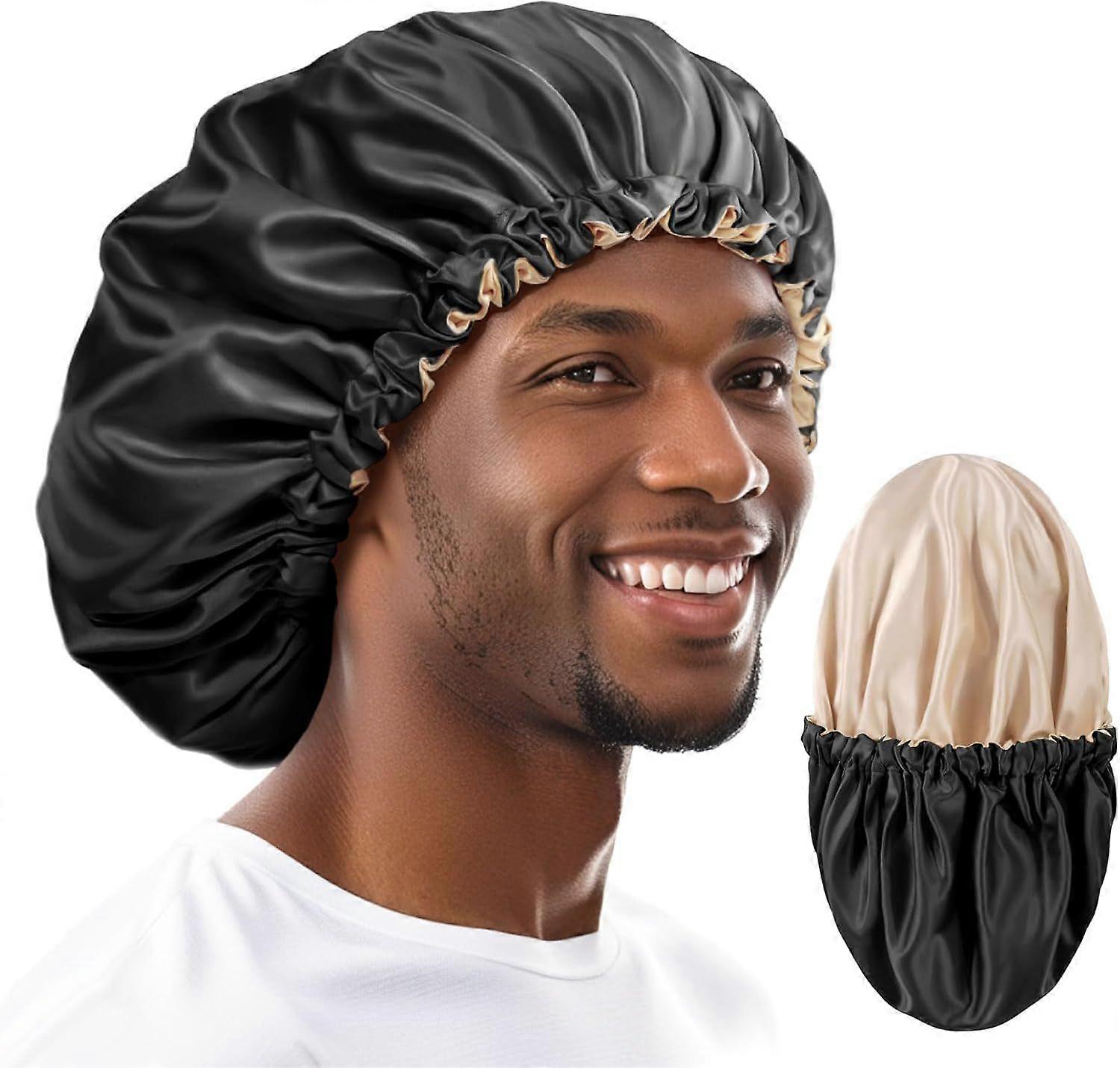 Satin Men Bonnet for Long Hair: Extra Deep & Large with Adjustable Strap, Bonnet