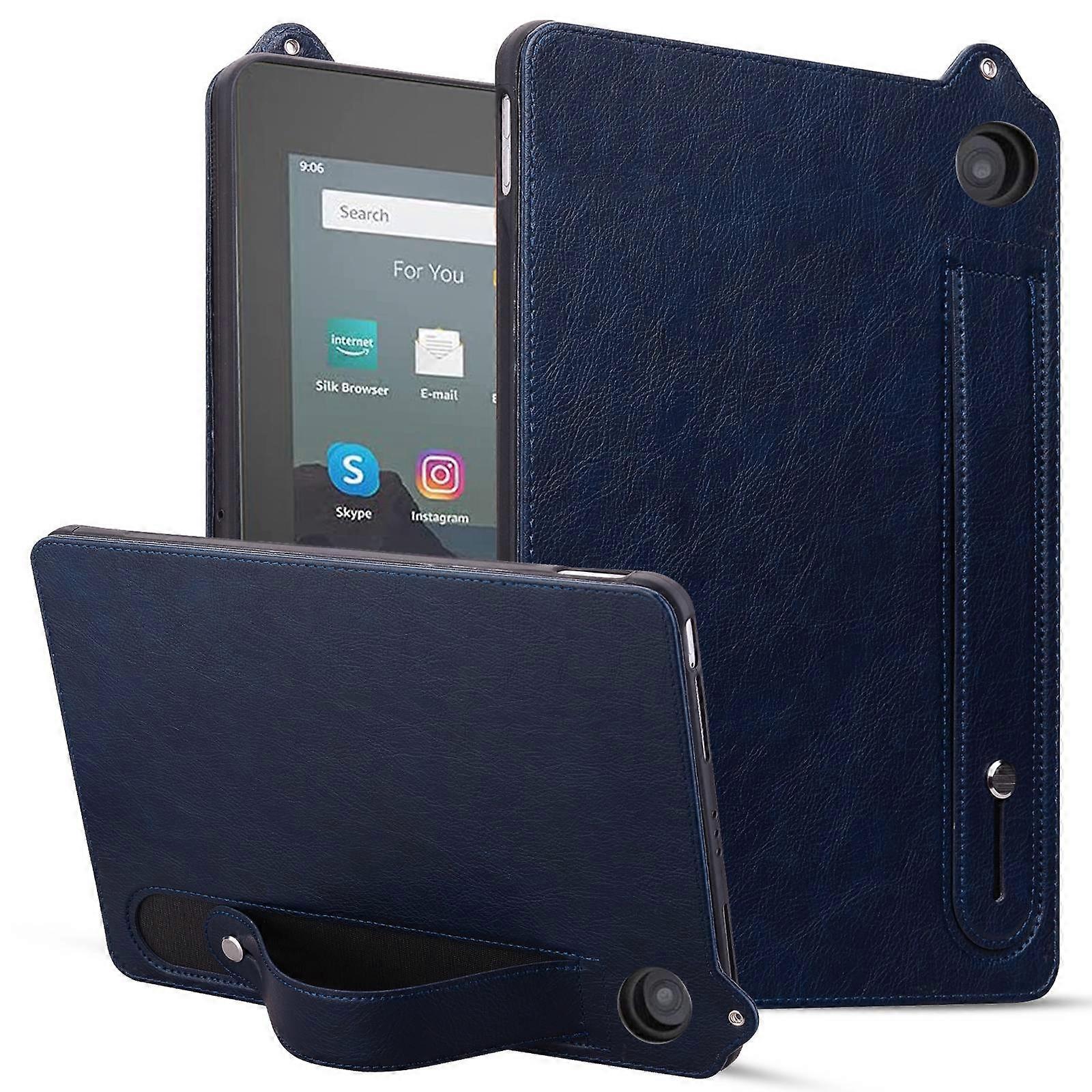For Amazon Fire 7 (2022) Case Hand Strap Kickstand Leather Tablet Cover