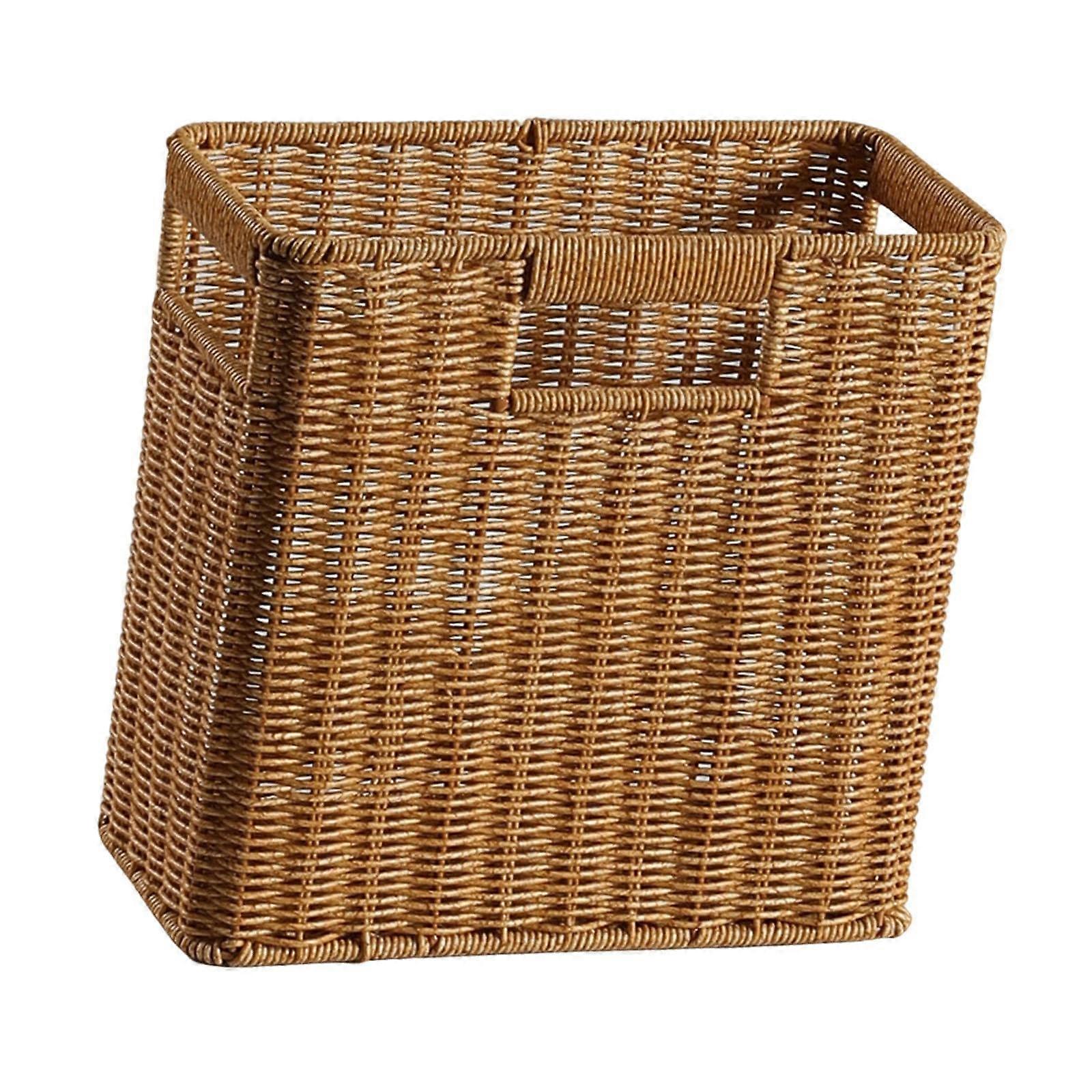 Japanese Woven Storage Basket Rectangular Bin with Handle for Home Organization 30x14x29cm