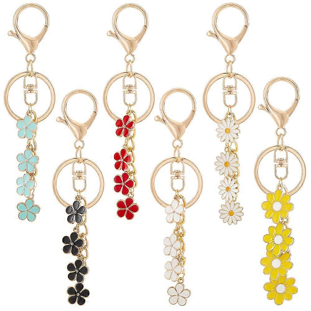 Alloy Enamel Keychain Mixed Flower Mixed color 12.2~12.7cm 6pcs/set