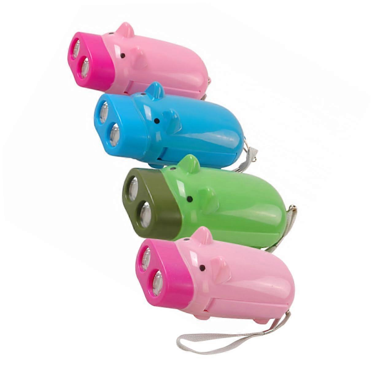 4pcs Hand Crank LED Emergency Flashlight PigShaped  Brightness Camping Torch for Kids