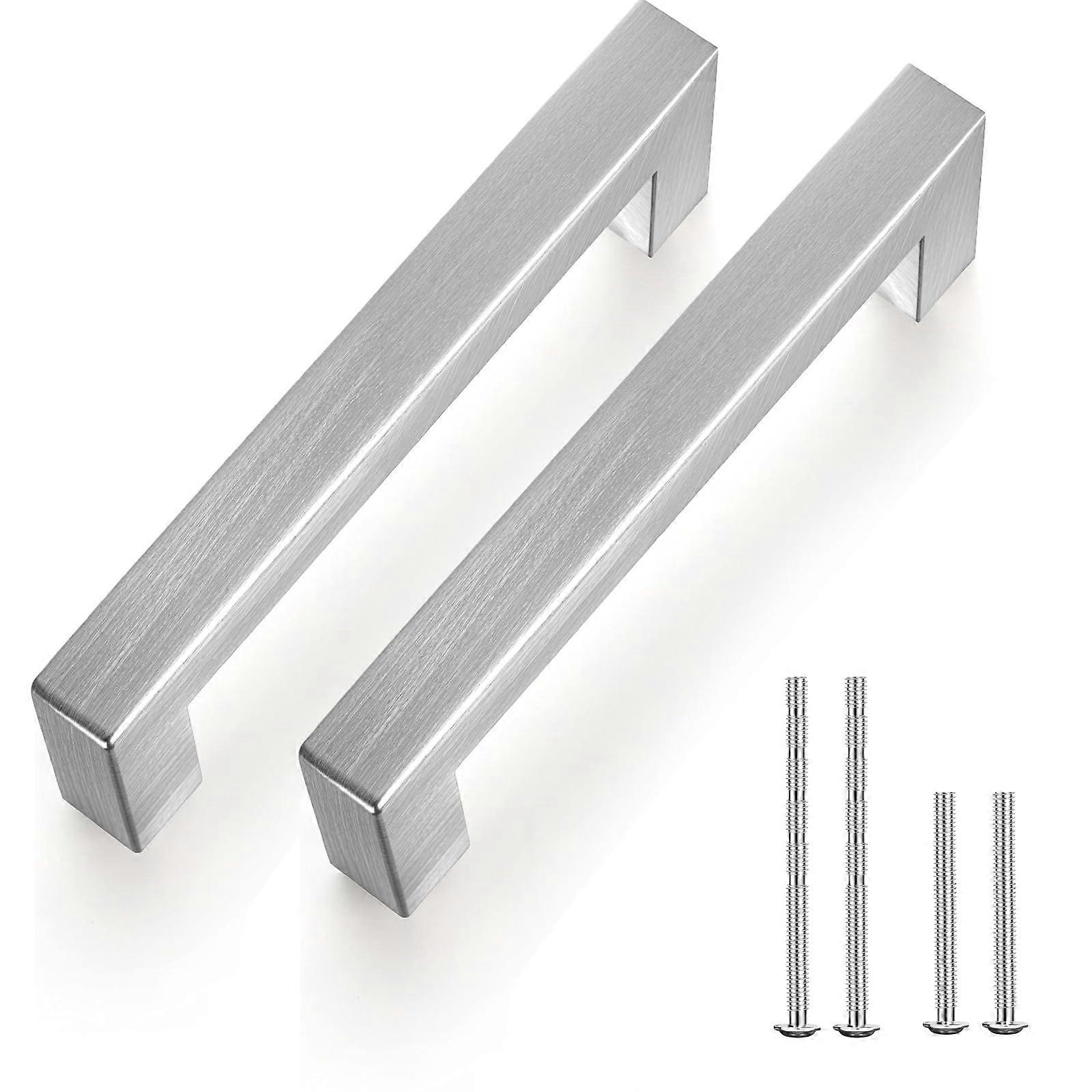 15 Pack Brushed Satin Kitchen Cabinet Handles, Modern Square Drawer Pulls 96mm Hole Centers