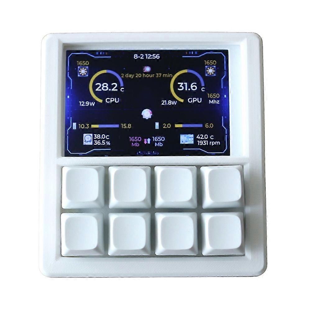 3.5 Inch LCD Programmable Macro Keyboard 8-Key   -Swappable RGB Backlight USB Secondary Display White