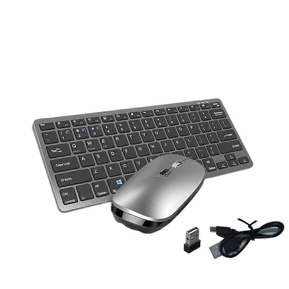 Wireless Keyboard and Mouse Kit Rechargeable 2.4G Bluetooth Combination Keys for IOS/Android/Windows Keyboard Gray