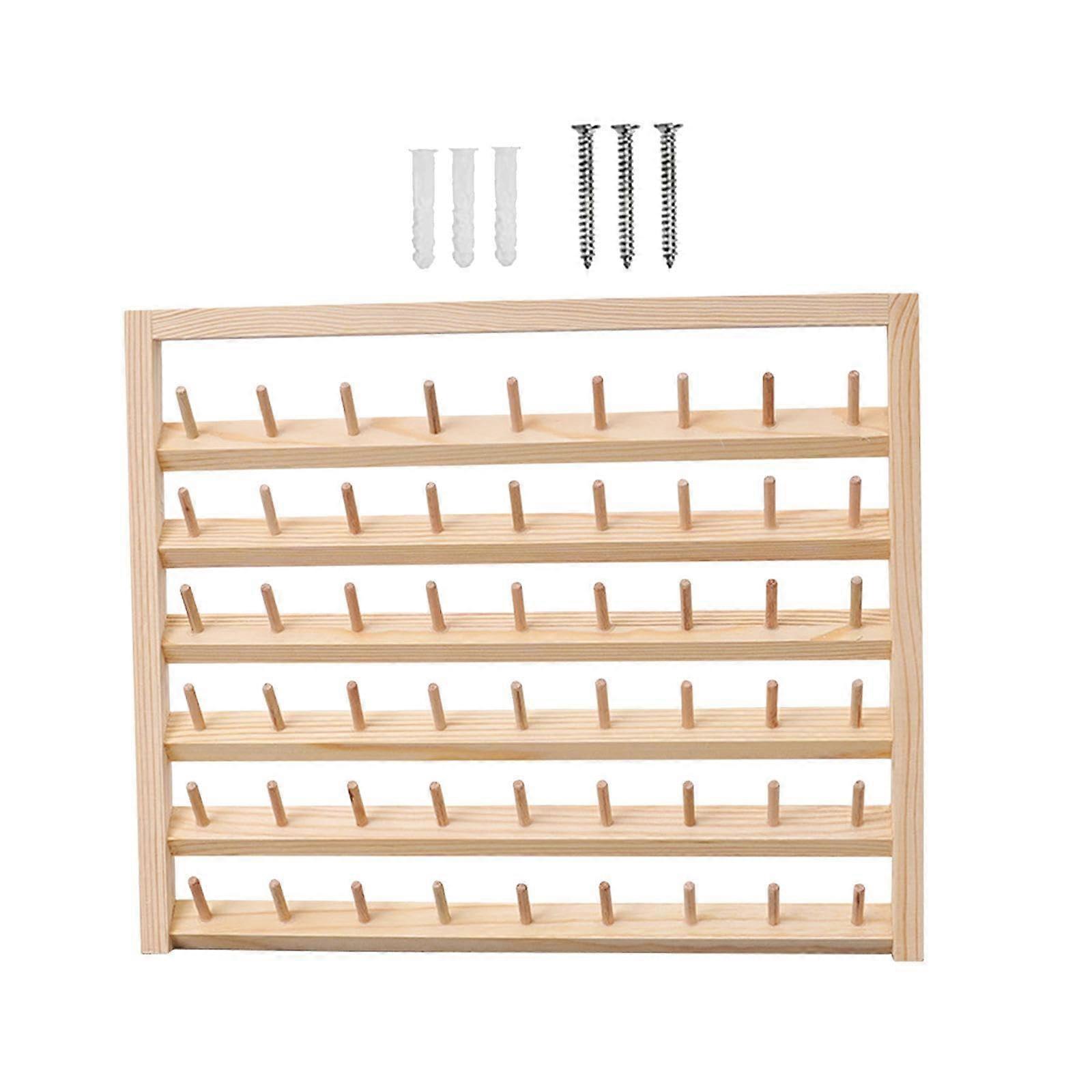 Wooden Thread Rack for 54 Spools Sewing Thread Organizer with Foldable Hooks SpaceSaving Design