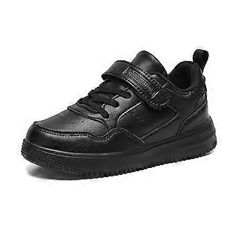 Jongenssneakers met klittenbandsluiting, gesloten neus, niet-mesh, sportieve platte schoenen, klassieke sneakers voor verjaardagen, bruiloften en weekenden, zwart, 12,5-13 jaar
