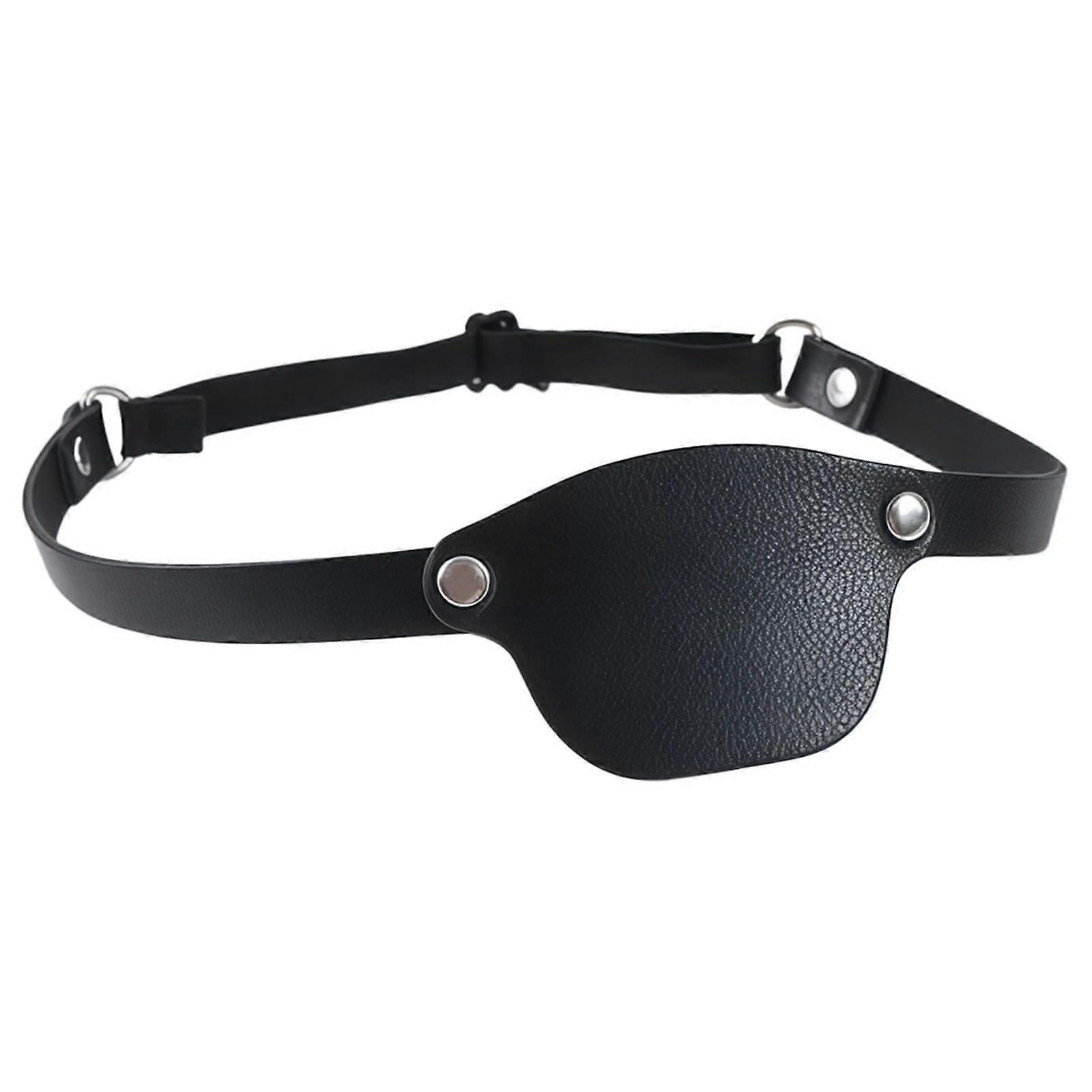 Black Leather Eye Patch for Left Eye Adjustable Elastic UltraThin Comfortable Fit
