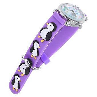 Cartoon Penguin Kids Watch Analog Waterproof Timepiece Purple