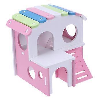 Houten hamsterkooi met dubbele laag, 1 stuk, roze