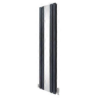 Flat Panel Radiator With Mirror 1800mm x 425mm & TRV Chrome Valves Designer Double Column Vertical