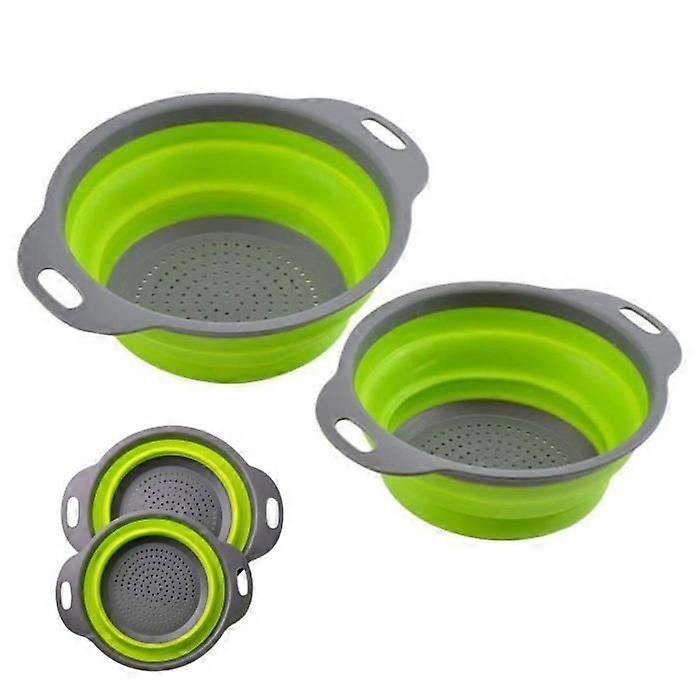 Silicone Collapsible Colander Set, Green (2 Pack)